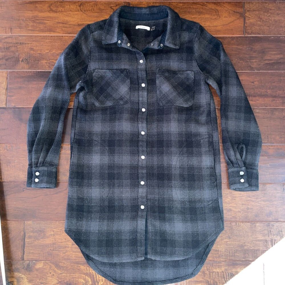 Dex Longline Plaid Snap Front Shacket Gray/Black‎  Size Small P